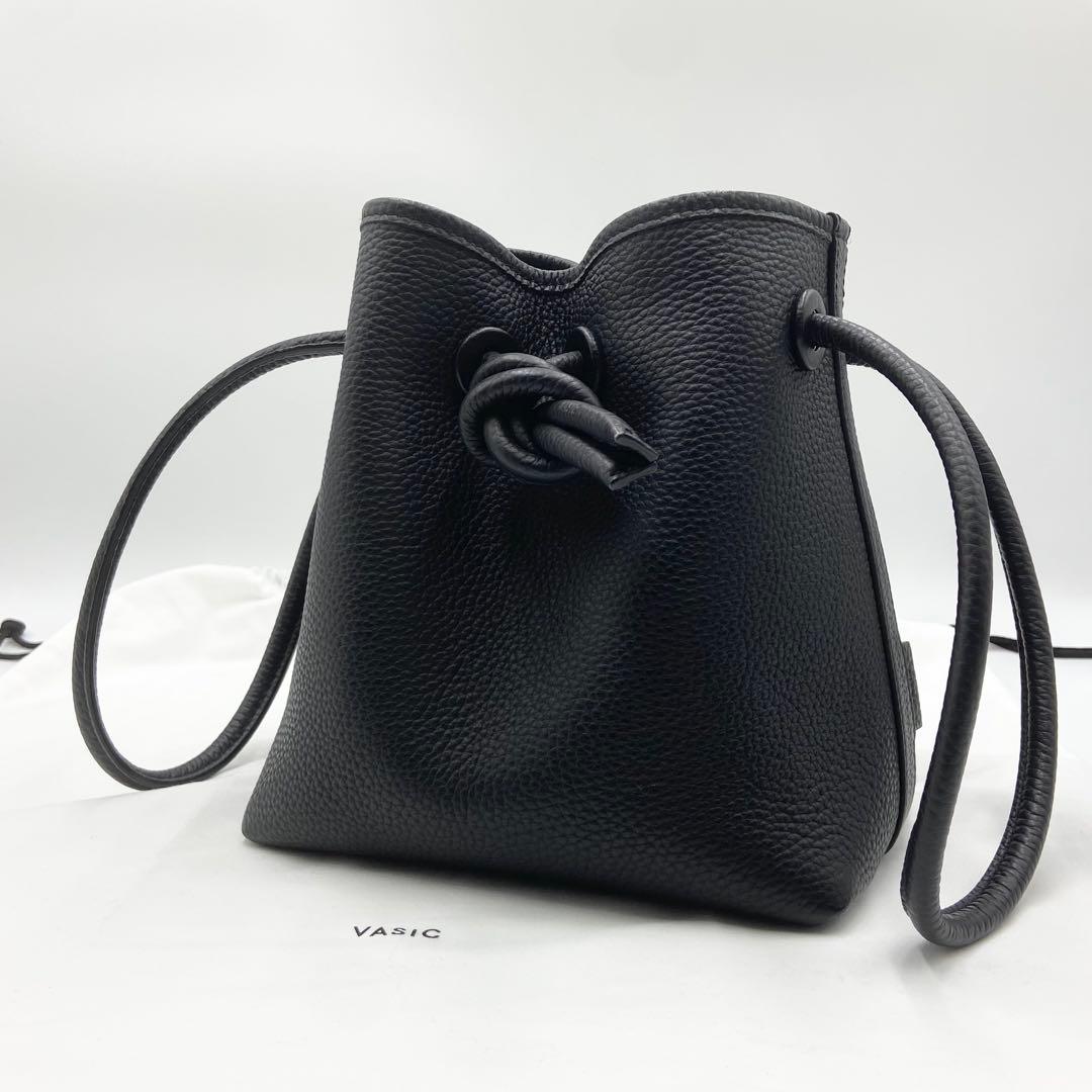 極美品　VASIC BOND MINI ハンドバッグ　巾着　レザー　ブラック