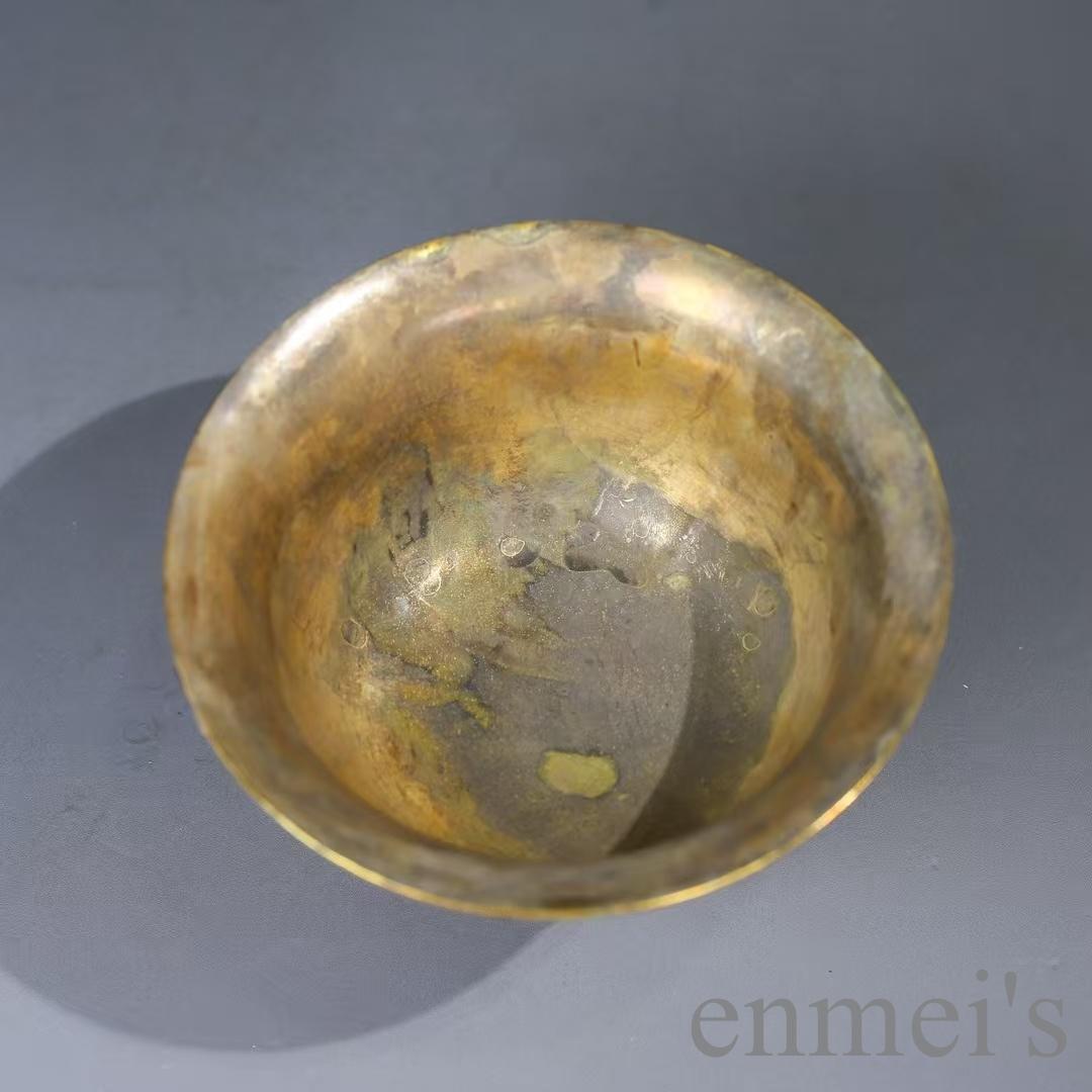 中国古美術 鍍金銅碗 鏨刻手工 酒器 茶器 細密細工 置物 古賞物 古擺件 唐物