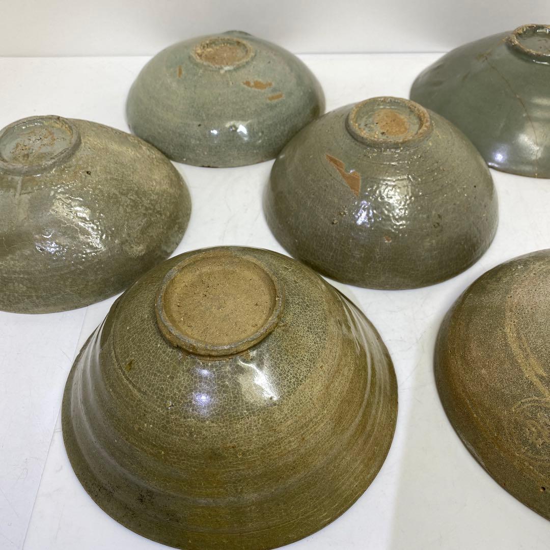 16世紀　高麗青磁　白泥象嵌鉢6点　トヒエ　東さ7-1227☆2F