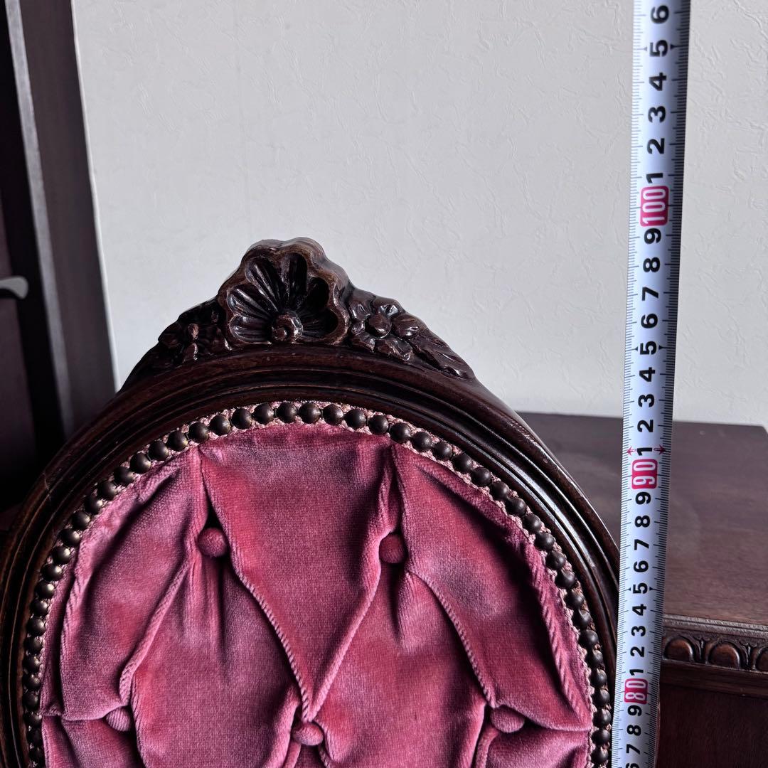 アンティークチェア　ベロア　レッド　ピンク　ウッド　ミッドセンチュリー