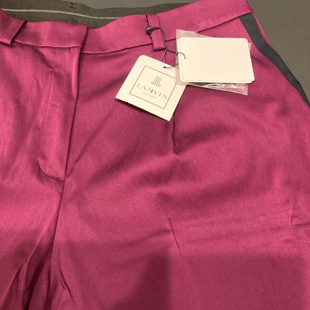 最終価格LANVIN バーガンディ サイドストライプレディースゴルフパンツ 新品