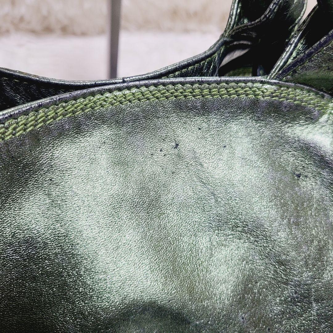 ロエベ　ハンドバッグ　ナッパアイレ　アナグラム　グリーンゴールド　レザー