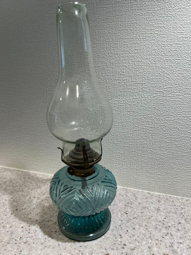 青色ガラスオイルランタン　アンティーク和物ガラス骨董品