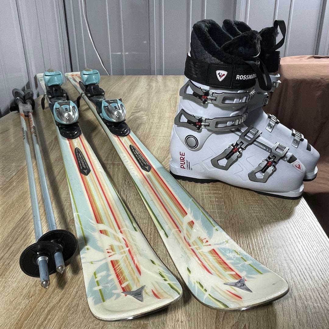 ATOMIC152cm ROSSIGNOL24.5cmストック付きスキーセット