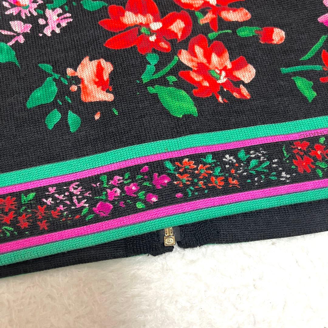 LEONARD シルク混フルジップカーディガン フラワー ブラック L