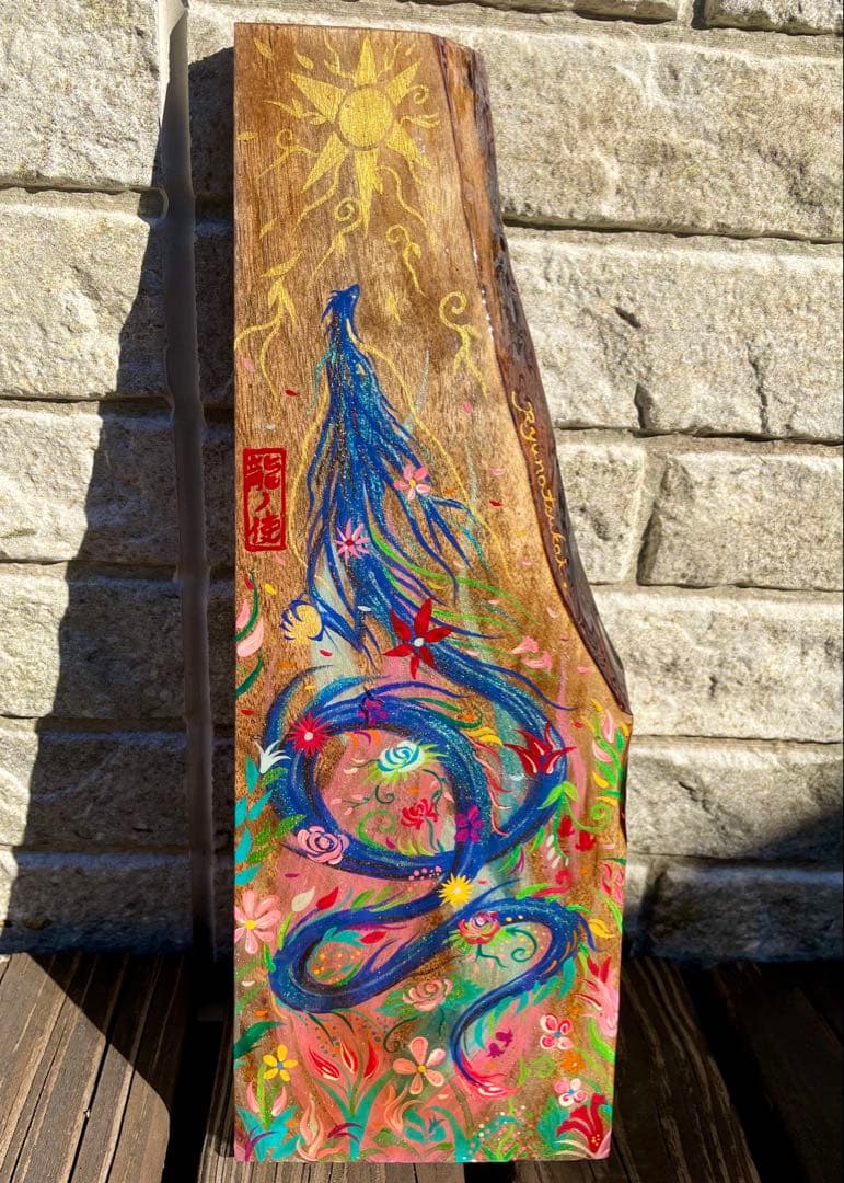 開運絵画 煌びやかな花龍 一点物 アクリル画 龍神 置き物 龍ノツカイ