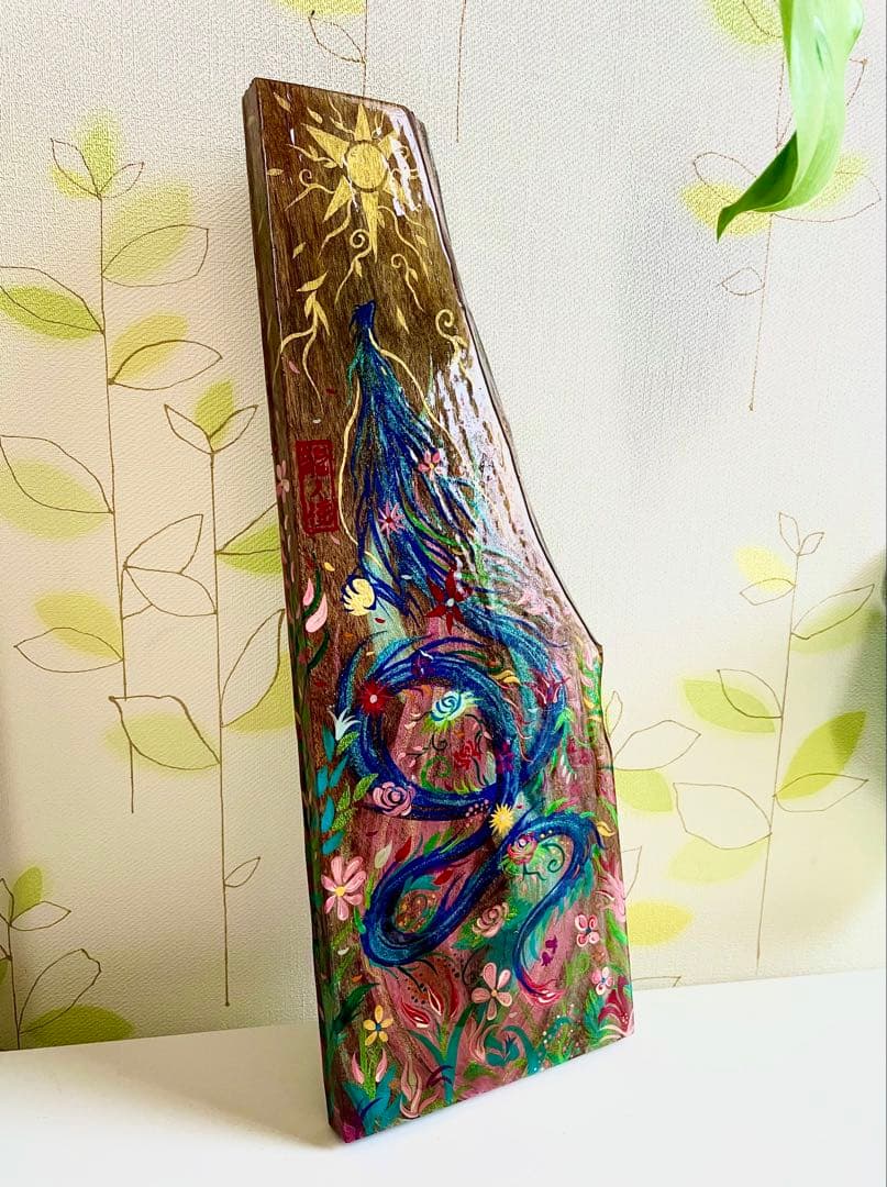 開運絵画 煌びやかな花龍 一点物 アクリル画 龍神 置き物 龍ノツカイ
