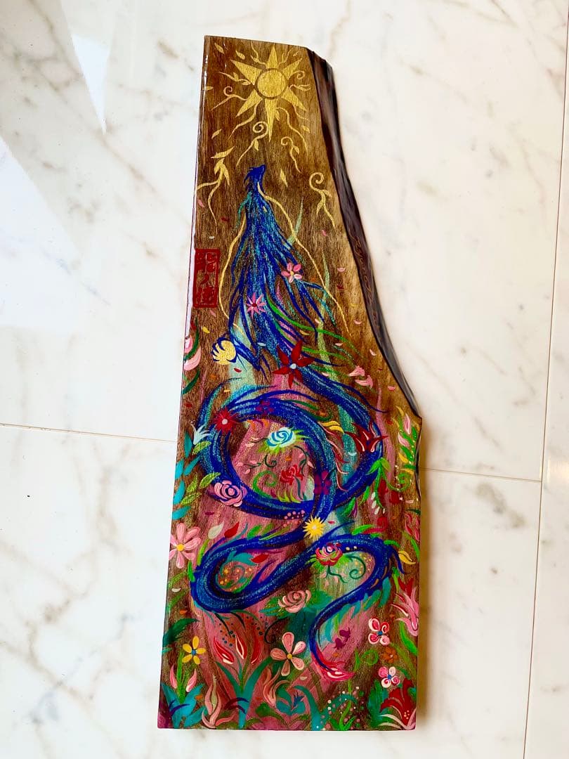 開運絵画 煌びやかな花龍 一点物 アクリル画 龍神 置き物 龍ノツカイ