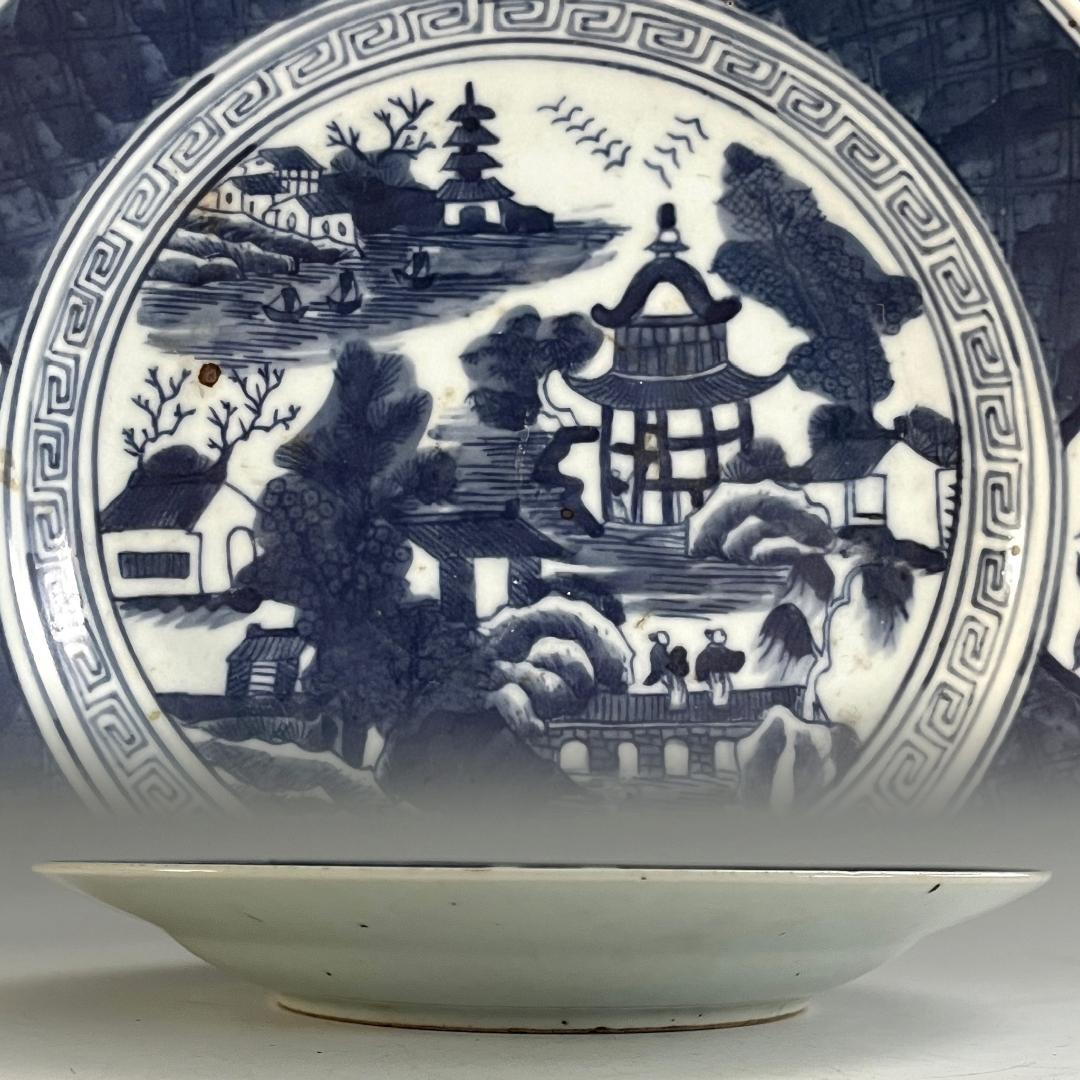 唐物 青花楼閣山水人物紋盤 清朝期 中国美術 古玩 SN624