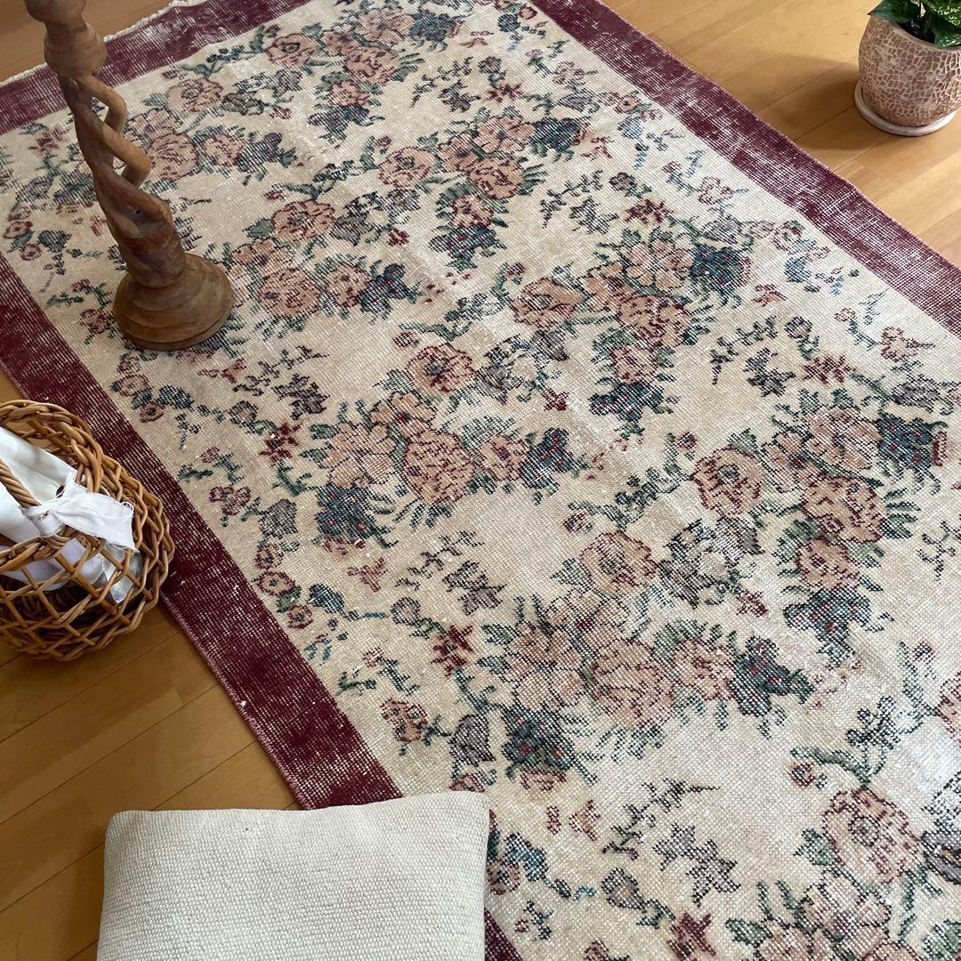 104×200 キナリ×ボルドー　薔薇の街　トルコヴィンテージラグ