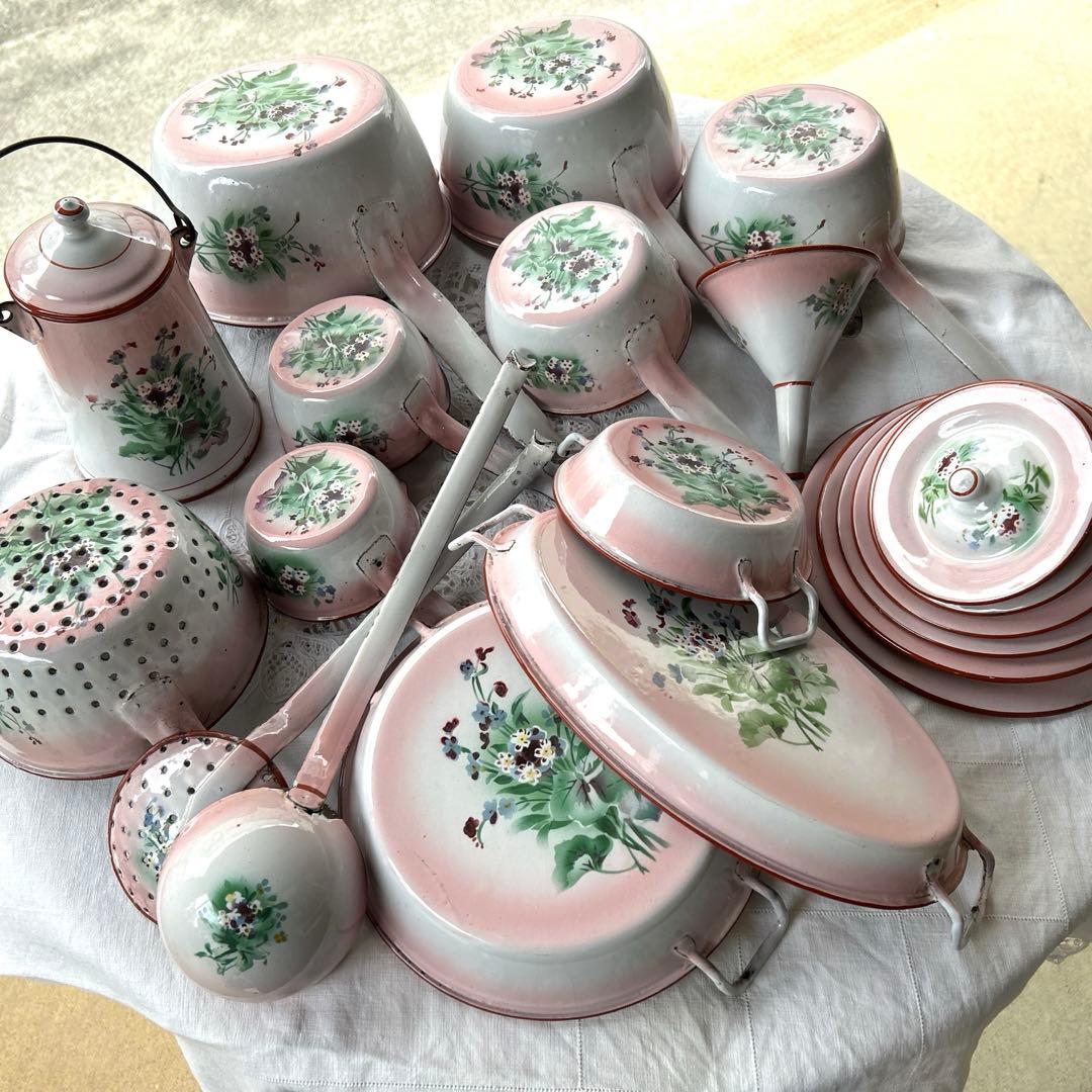 フランスアンティーク　japy 忘れな草のホーローウェディングセット