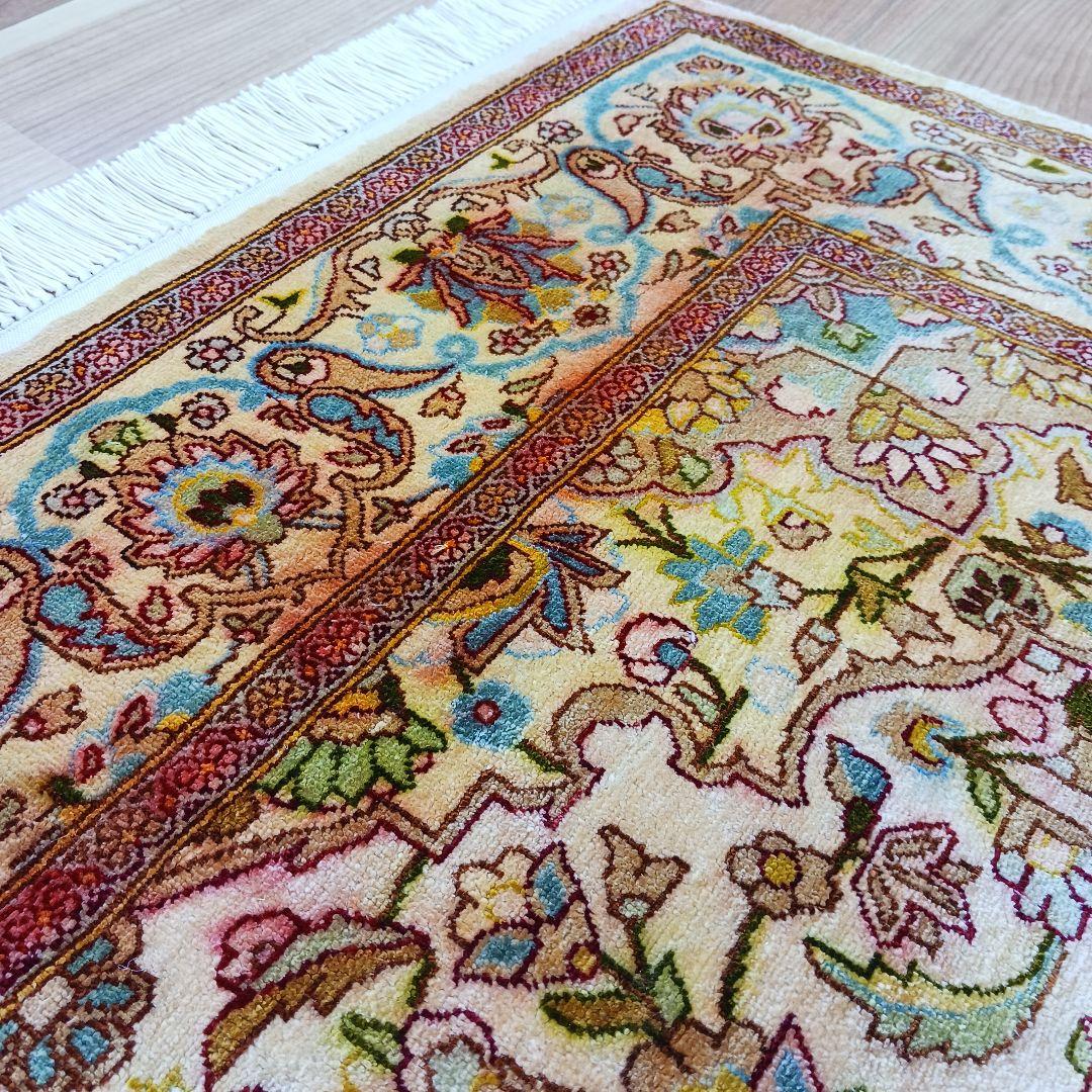 Y3183 高級ペルシャ絨毯 イラン シルク100% 手織り64万ノット