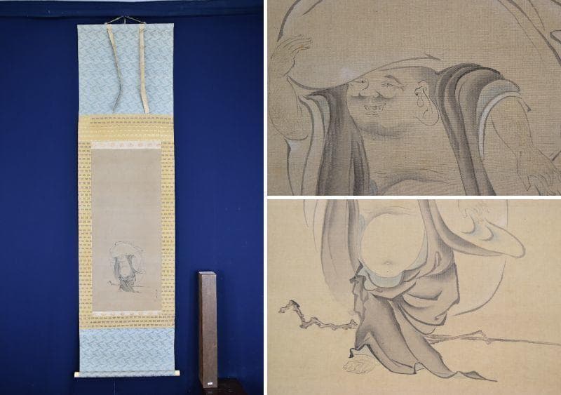 【真作】土佐光起/川渡布袋図/布袋図/七福神/掛軸/名家伝来/AA-990