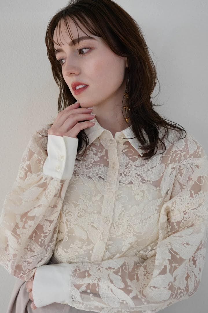 トップス Acka sheer embroidery shirt