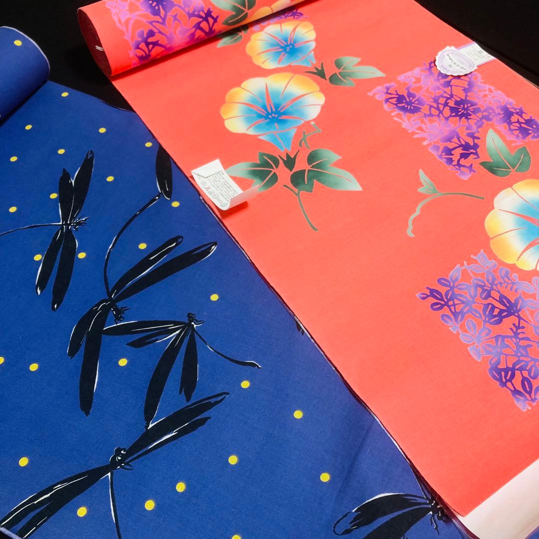 着物と帯オレンジ y219◾️未使用美品割と綺麗な木綿浴衣反物24点まとめて◾️