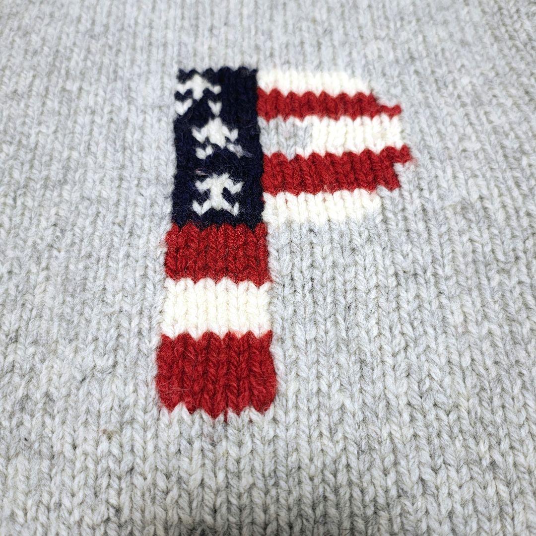 美品 パパス Papas グレー　ニット セーター タートル 刺繍　 ローゲージ