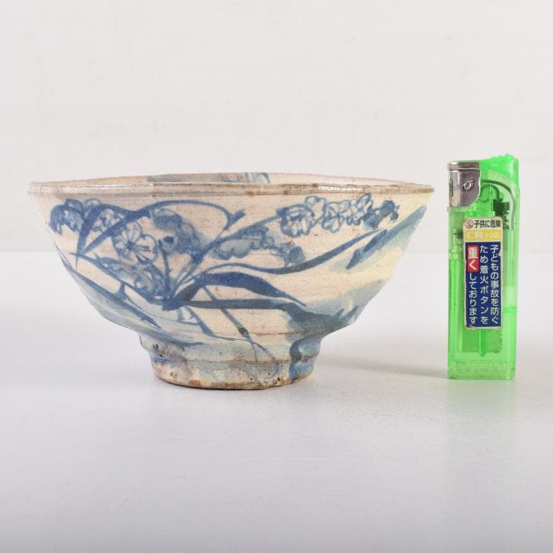 染付　花草山水人物文碗　茶碗　時代箱付　V　7193