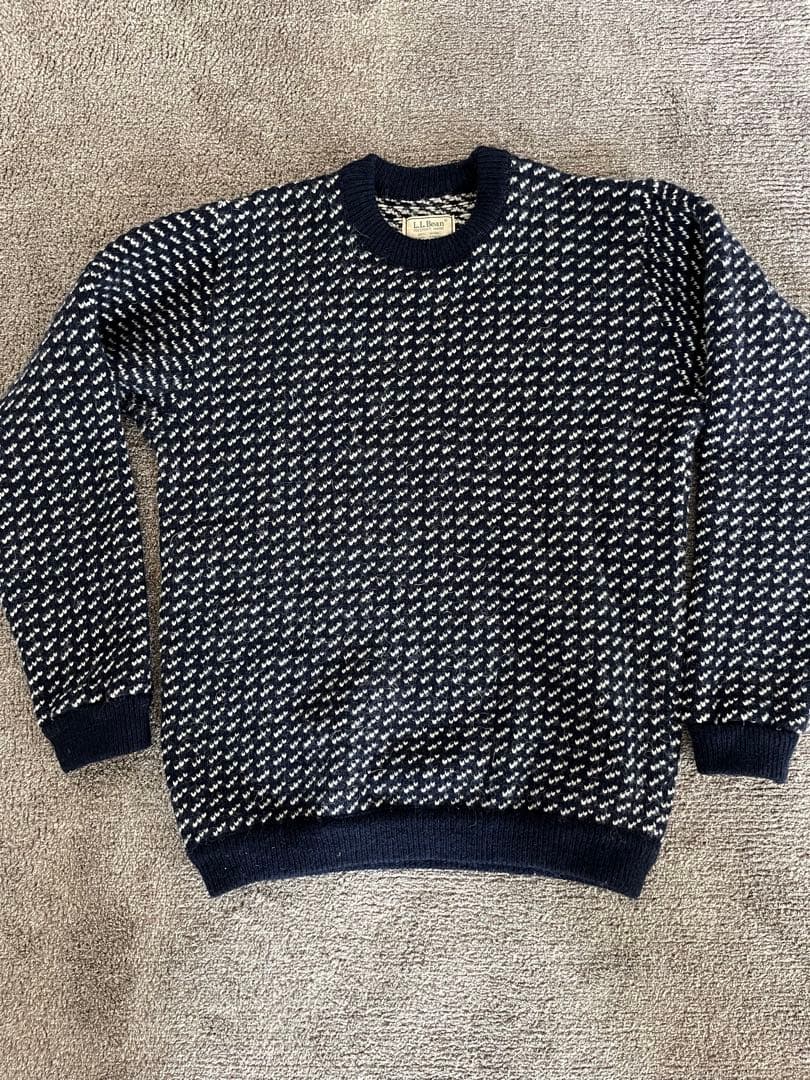 80s L.L.Bean バーズアイニット ネイビー×ホワイト Lサイズ