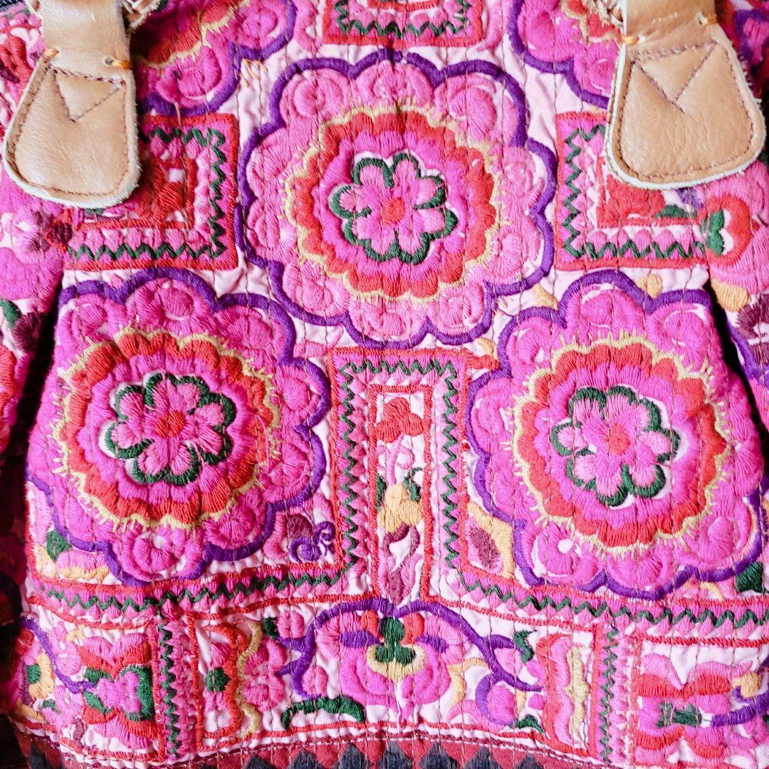 ★ 一点物 未使用 ★ アジア 少数民族 刺繍 古布 ショルダーバッグ ピンク
