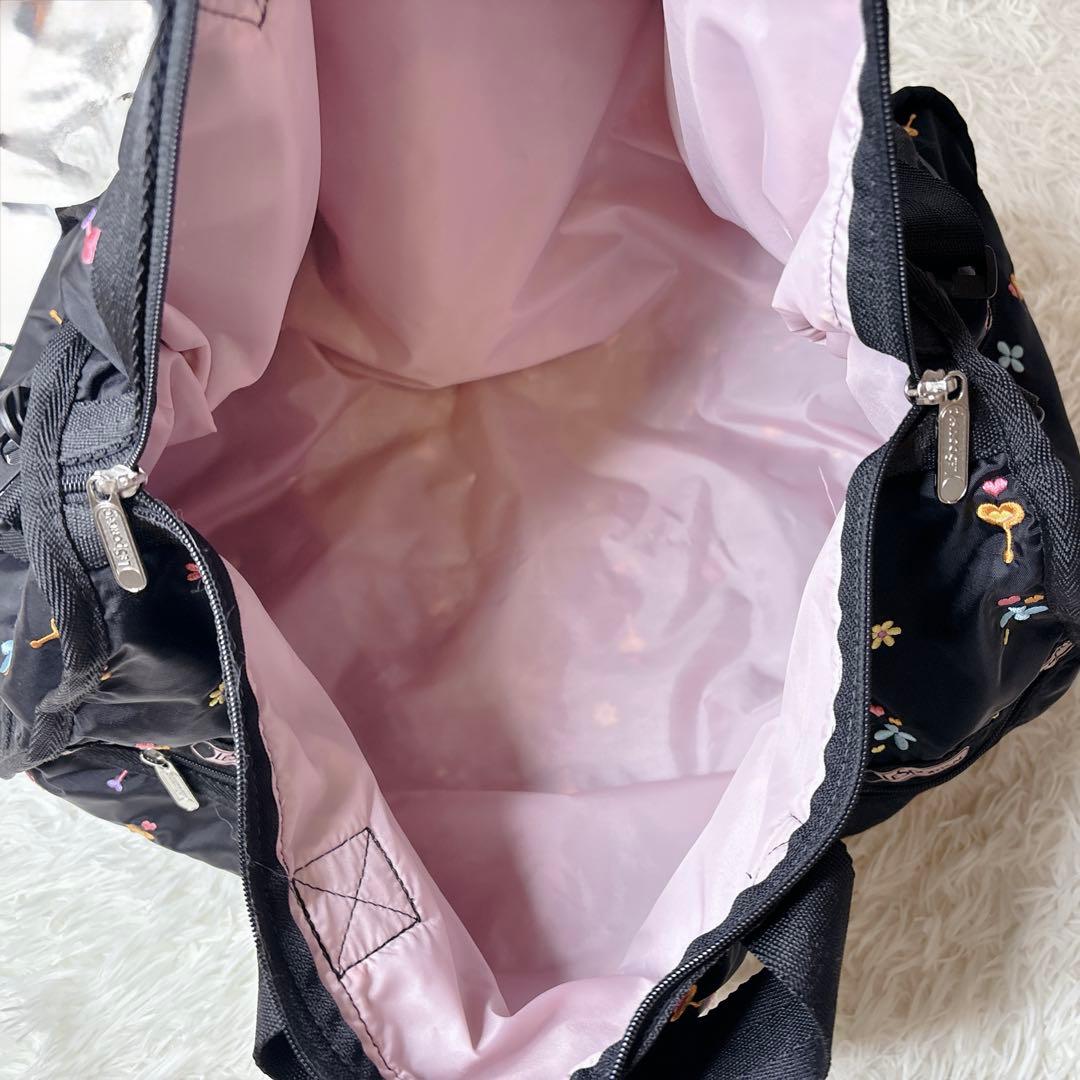 美品✨LeSportsac ボストンバッグ 花柄 刺繍 レスポ ポーチ ブラック