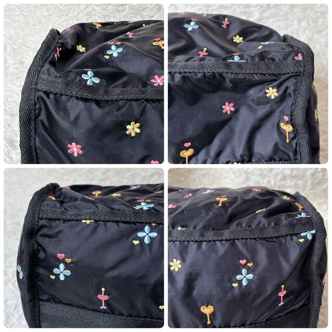 美品✨LeSportsac ボストンバッグ 花柄 刺繍 レスポ ポーチ ブラック