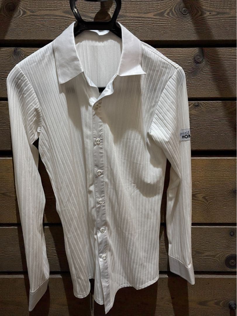 社交ダンスgentil HOMME M長袖シャツ リブ伸縮オフ白