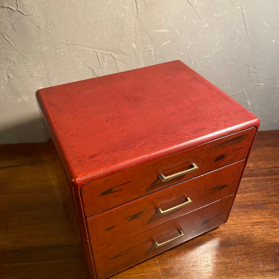 昭和レトロ 漆塗り三段小引き出し ミッドセンチュリー 古家具 古民家