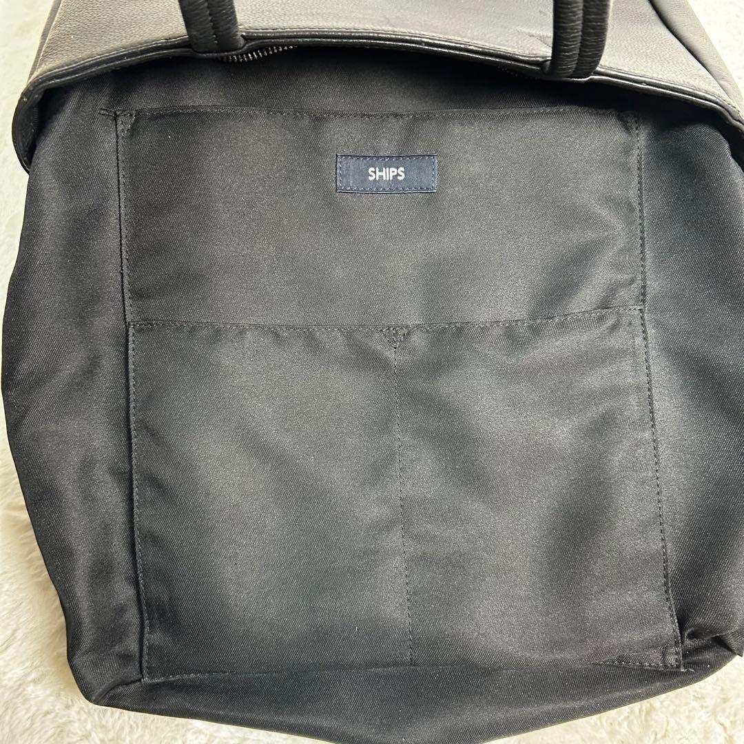 美品✨　SHIPS 牛革　シボ革　トートバッグ A4収納可 黒