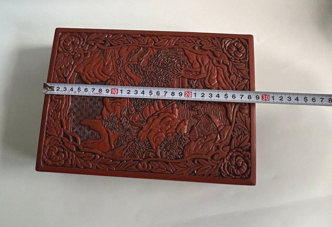 堆朱 楼閣山水図 硯箱 文箱 書道具 文房具