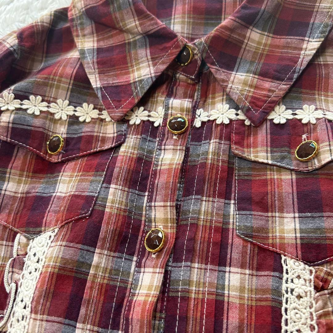 00s 希少 LIZLISA ビッグリボン チェック　ワンピース　シャツ