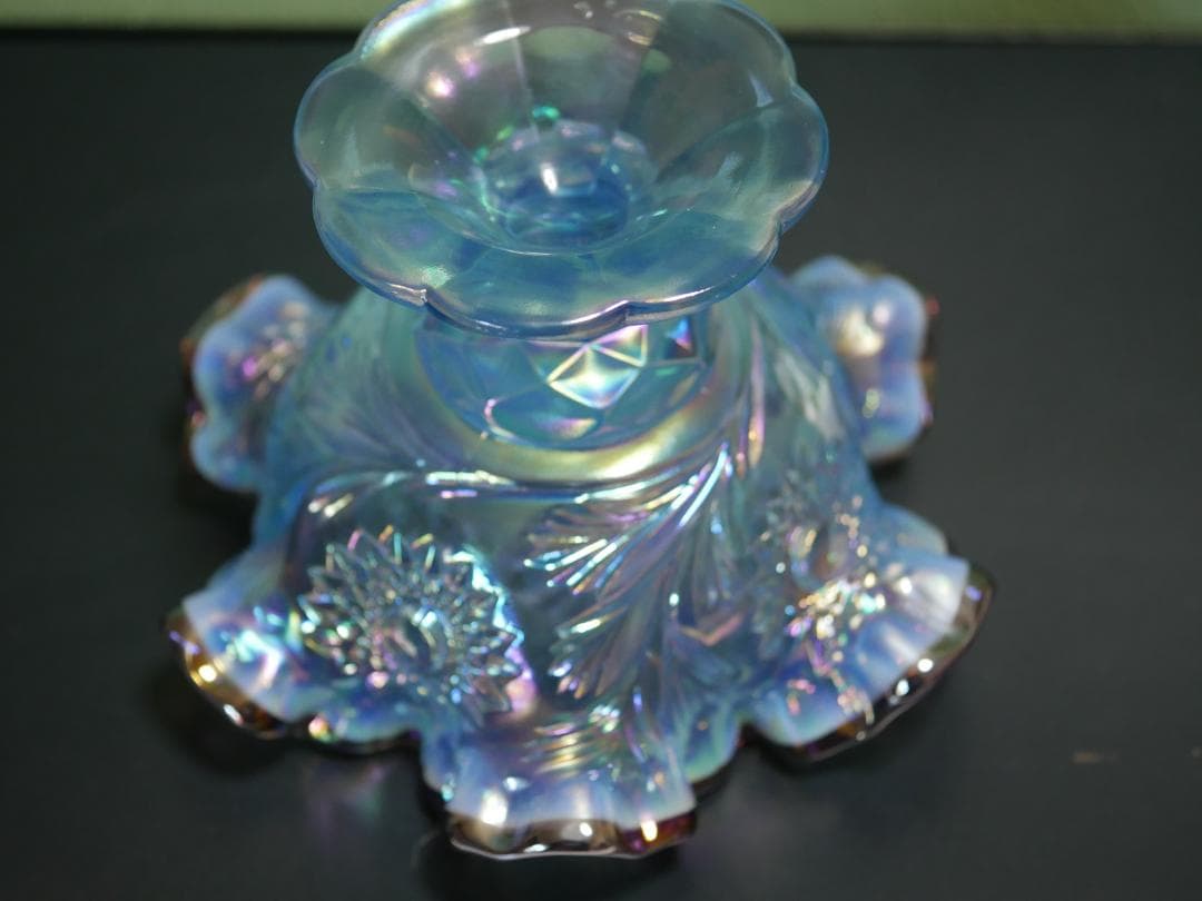 <HKさま専用＞フェントン ブルーイリデセントグラス・プラムクレスト コンポート