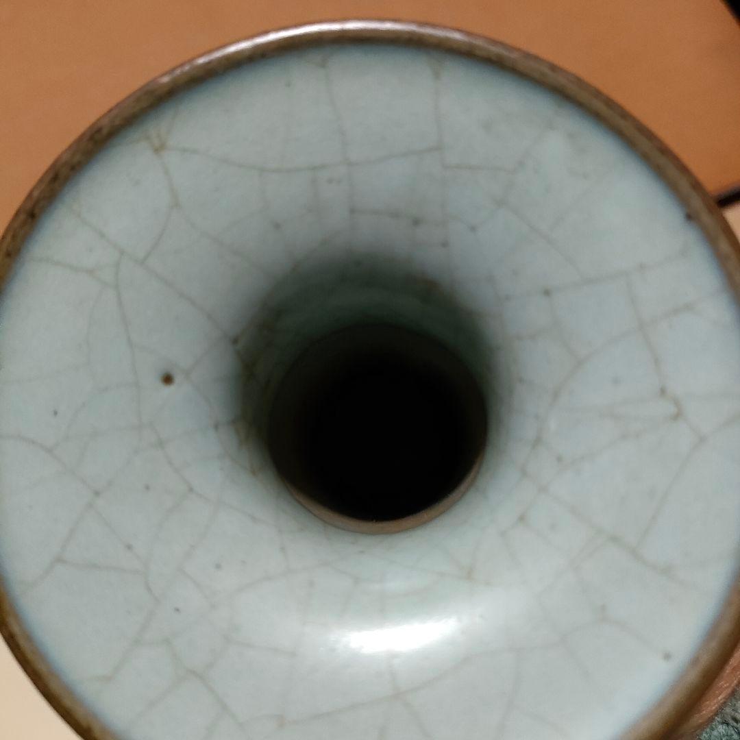 Q*t様 中国美術　月白釉　時代物　アンティーク　双耳花入　花瓶　仿汝窯　清朝