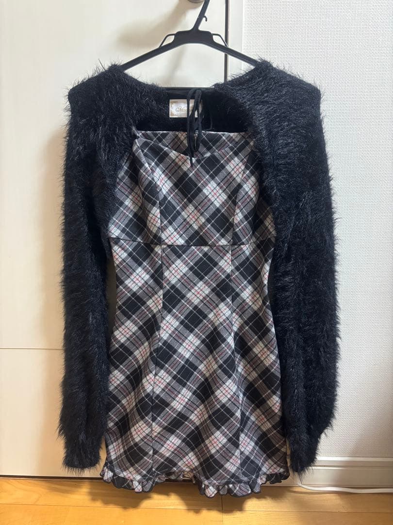 ミシェルマカロン シャギーボレロsetチェックワンピ　XS