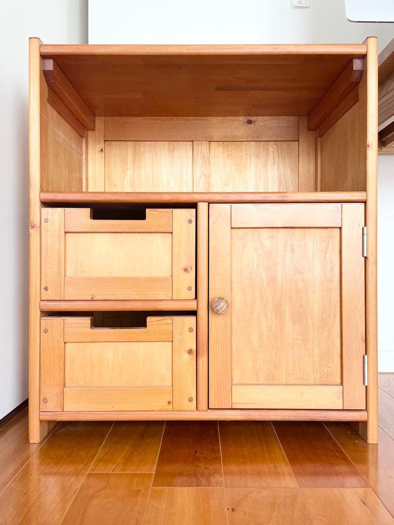 木製収納棚 引き出し2つ付き　ナチュラルウッド　作家物　キャビネット