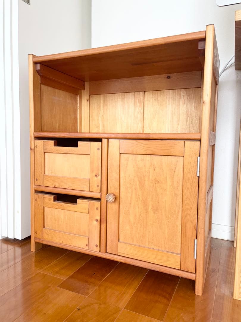 木製収納棚 引き出し2つ付き　ナチュラルウッド　作家物　キャビネット