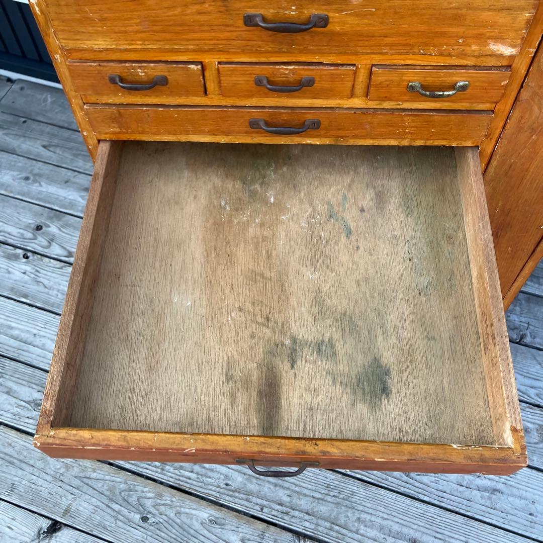 昭和レトロ 古家具 木製収納棚 大工道具棚 サイドボード 整理棚 15杯 古道具