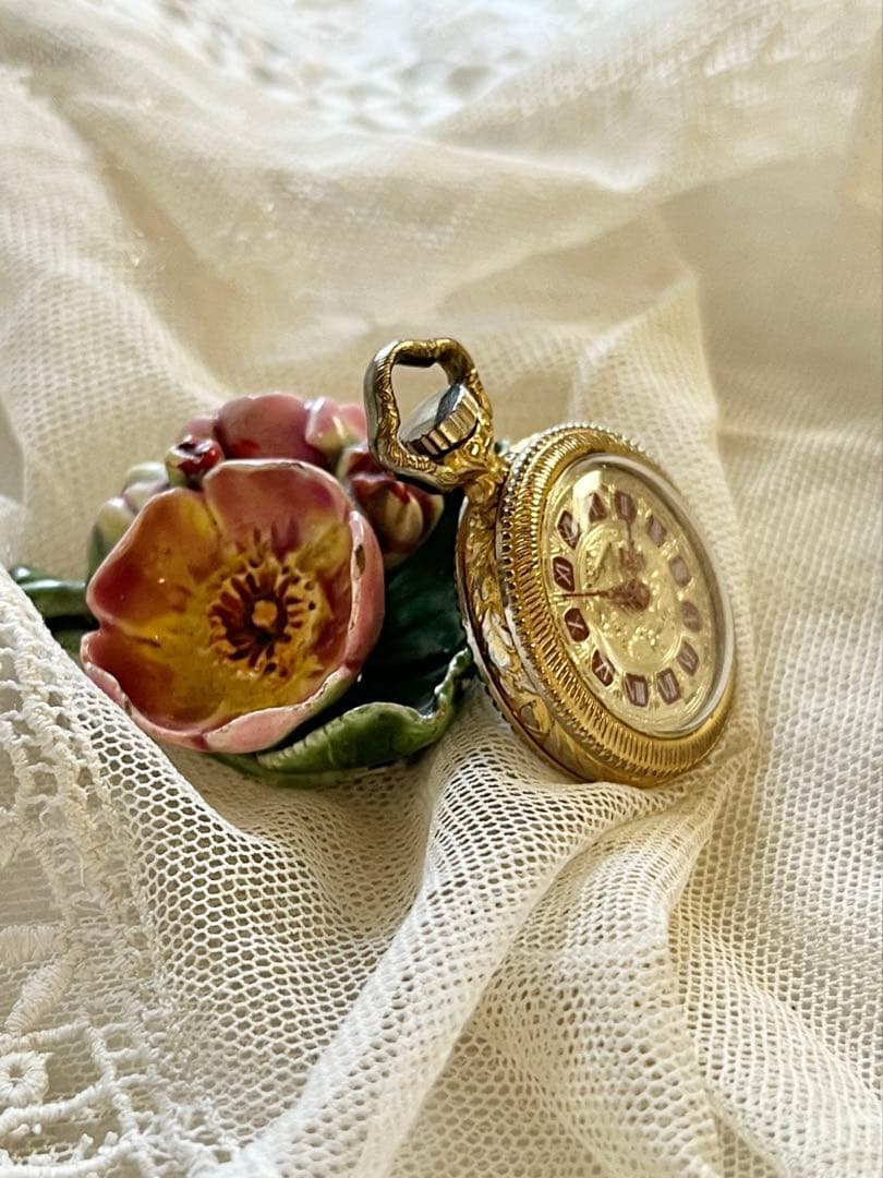 ◆スイスウォッチアンティーク｜小さな懐中時計Aミニペンダント金ゴールドネジ巻き