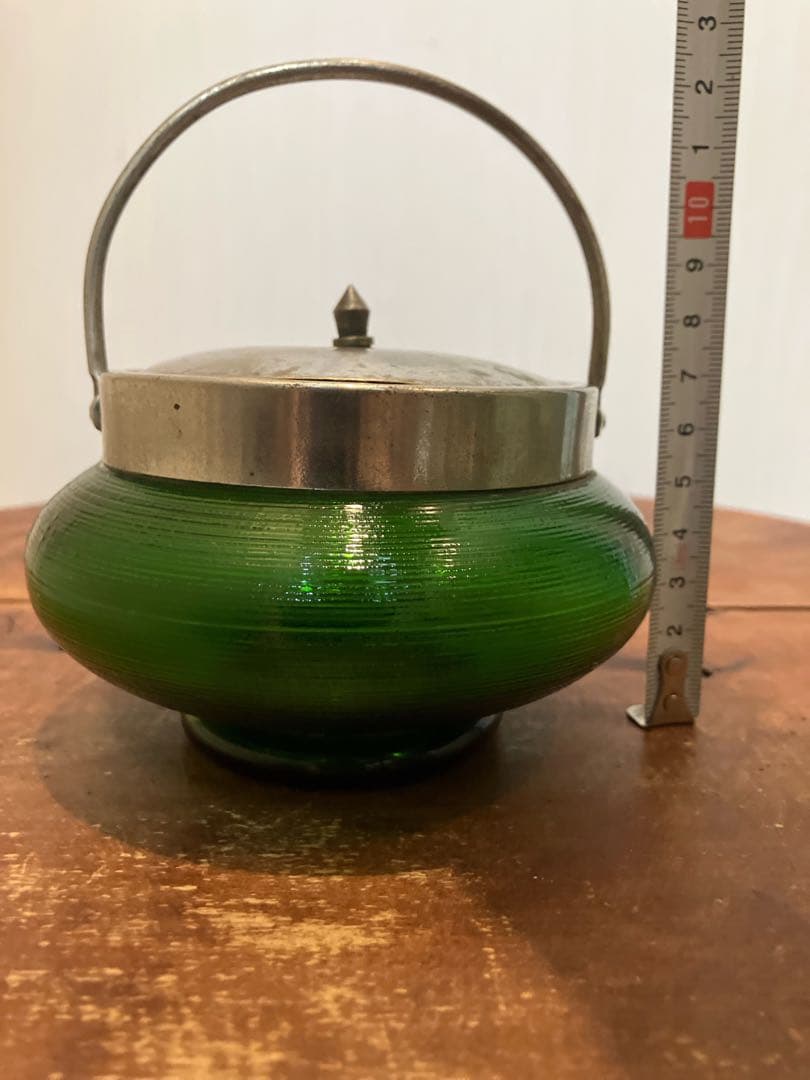 ◆◆専用◆◆濃緑色の大きめガラスシュガーポット◇レトロ◇大正ガラス◇戦前ガラス