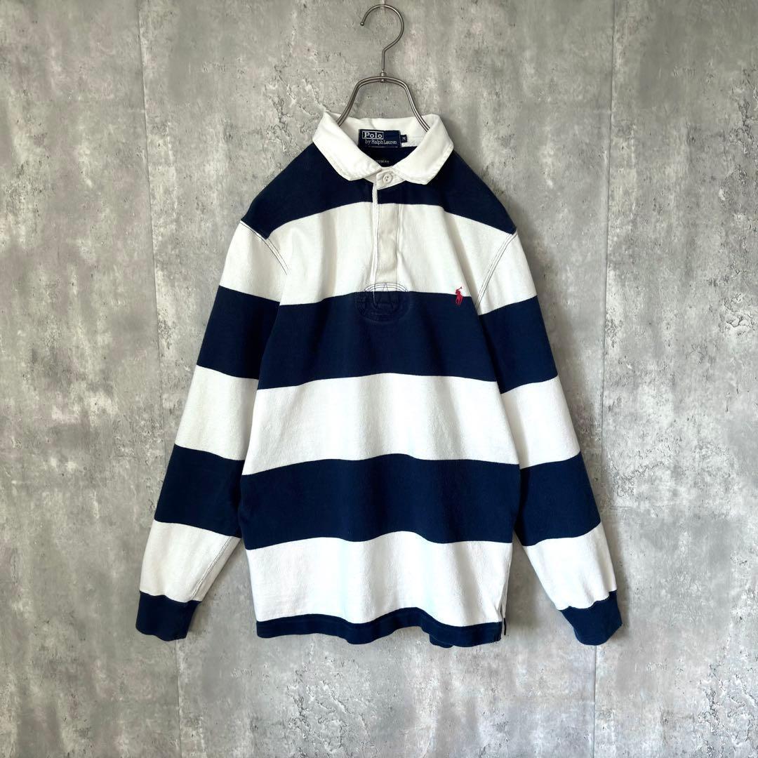 【最高デザイン！】90's ラルフローレン ラガーシャツ 太ボーダー 刺繍ポニー