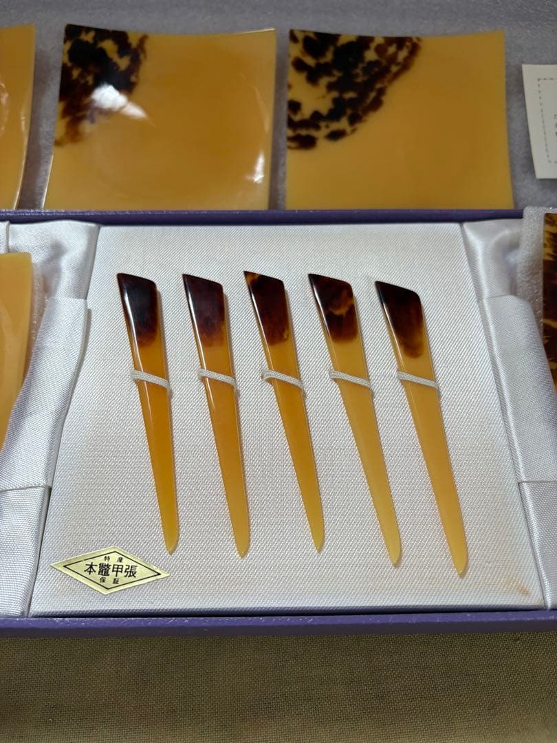 ゆ*ー様 本鼈甲　菓子切　楊枝　ケーキ皿　五客セット　未使用希少品