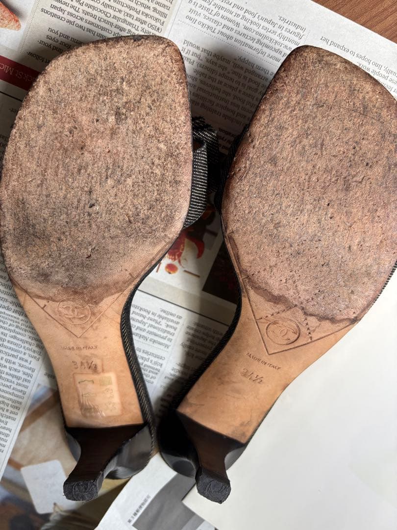 CHANEL ブラック リボン付きミュール