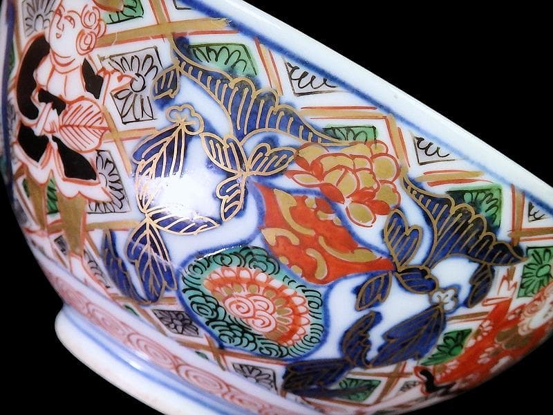 大聖寺伊万里　金襴手　五艘船に南蛮人の図　蓋茶碗　F318AS-CXy