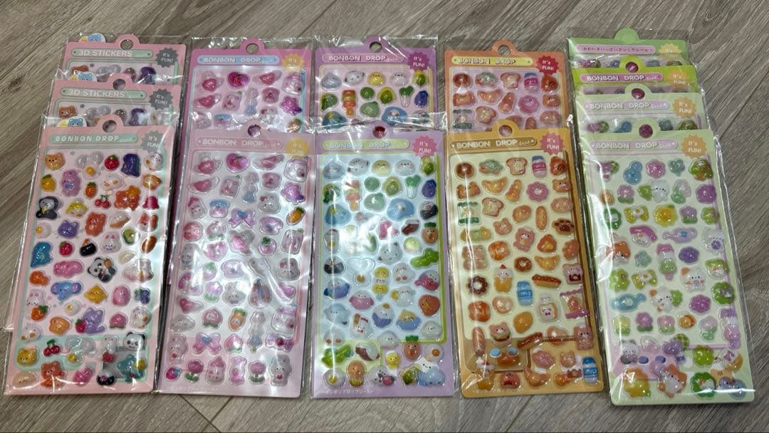 【本日限定価格】キャラクターぷっくり・ボンボンドロップ風3Dシール　60枚