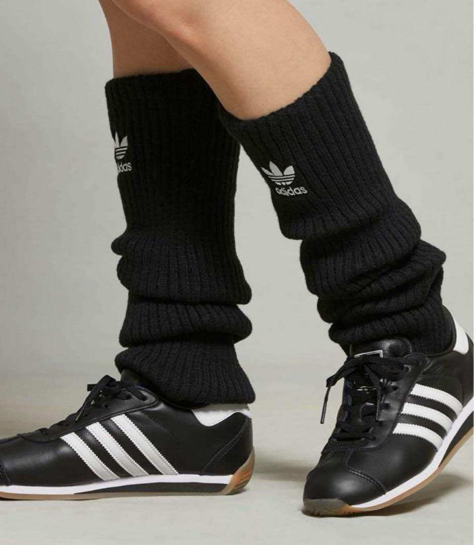 adidas リブ編みレッグウォーマー白黒2点セット