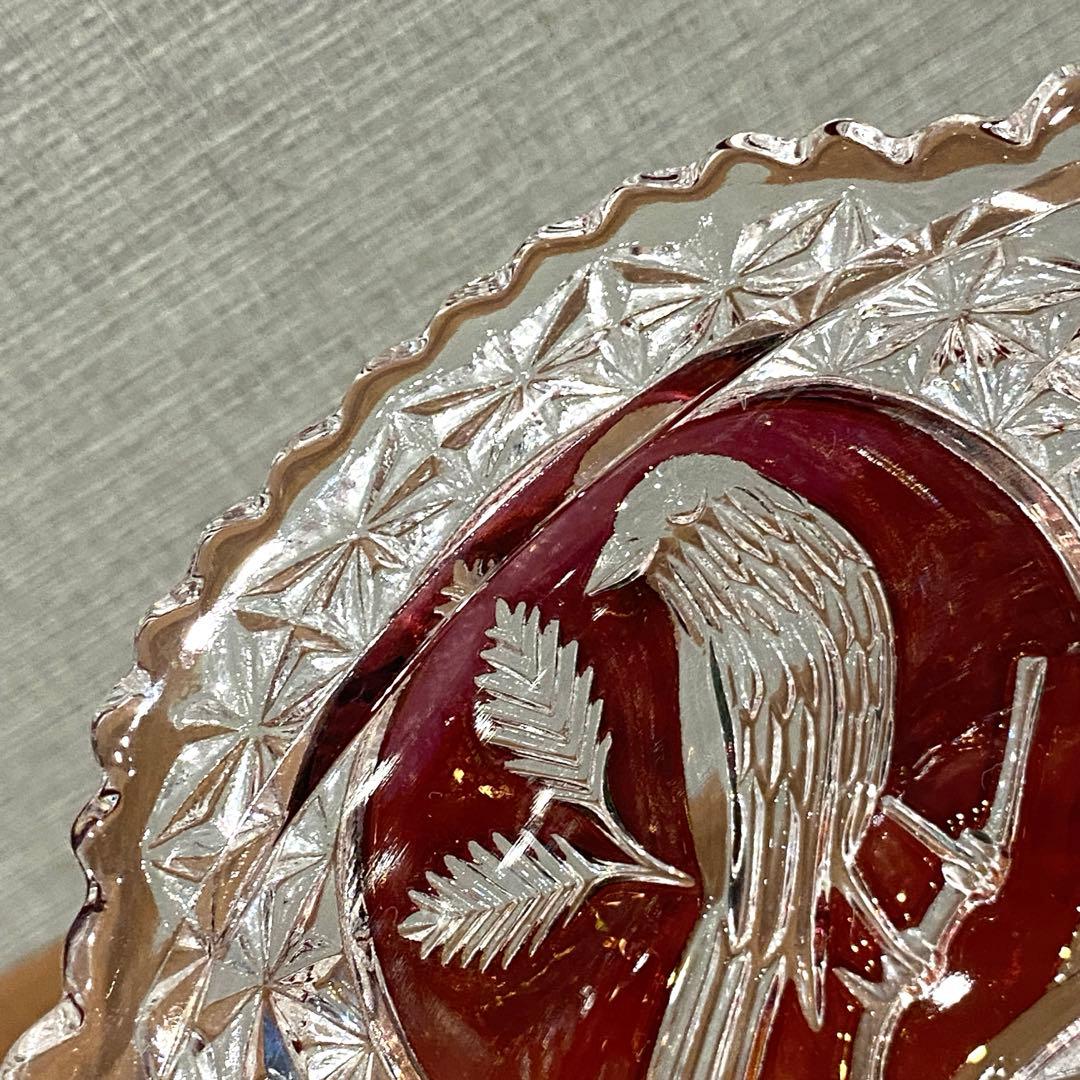 【HOFBAUER】 ホフバウワークリスタルガラス赤い装飾 鳥の彫刻　ドイツ製