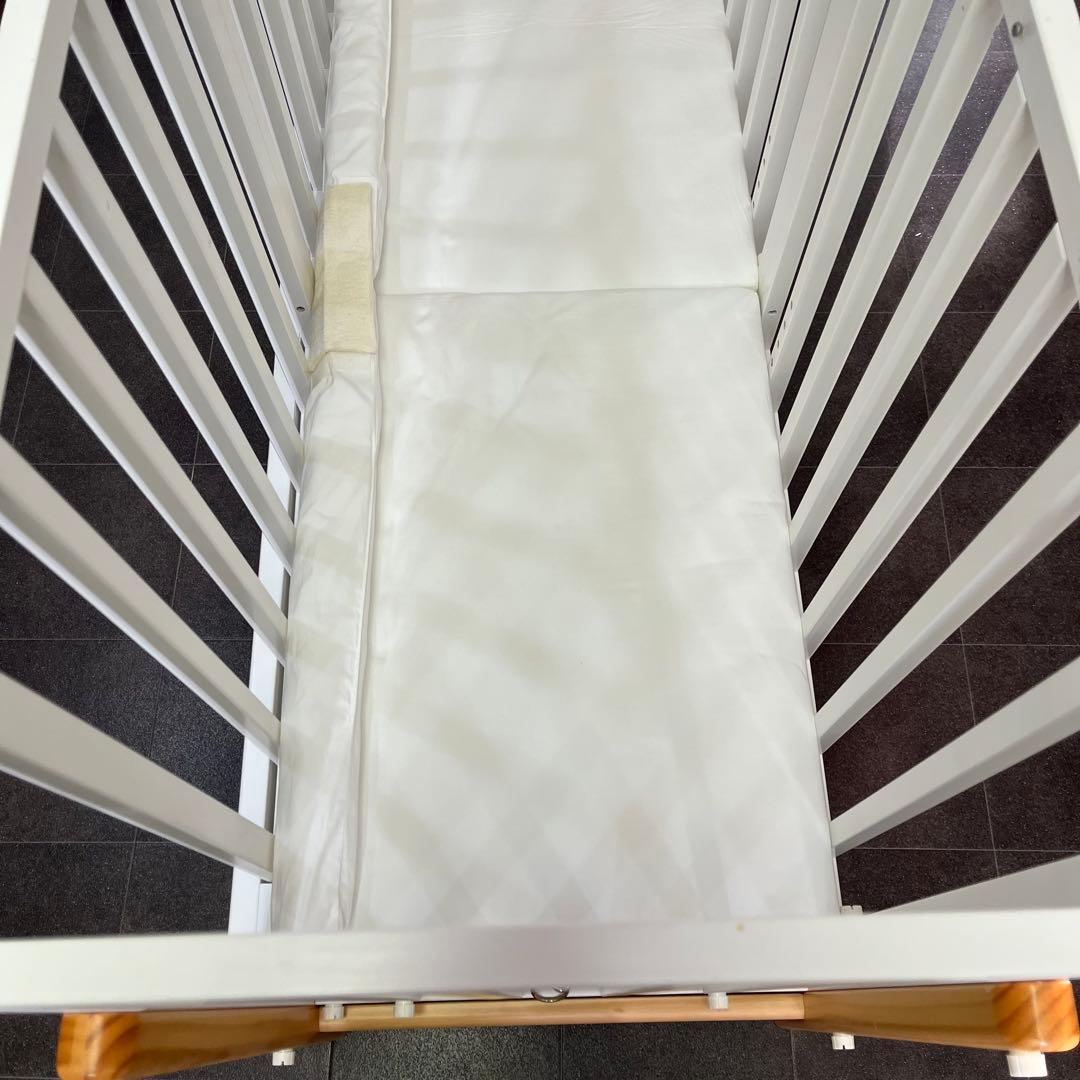 大和屋 ベビーベッド そいねーるⅢ ホワイト マットレス付き