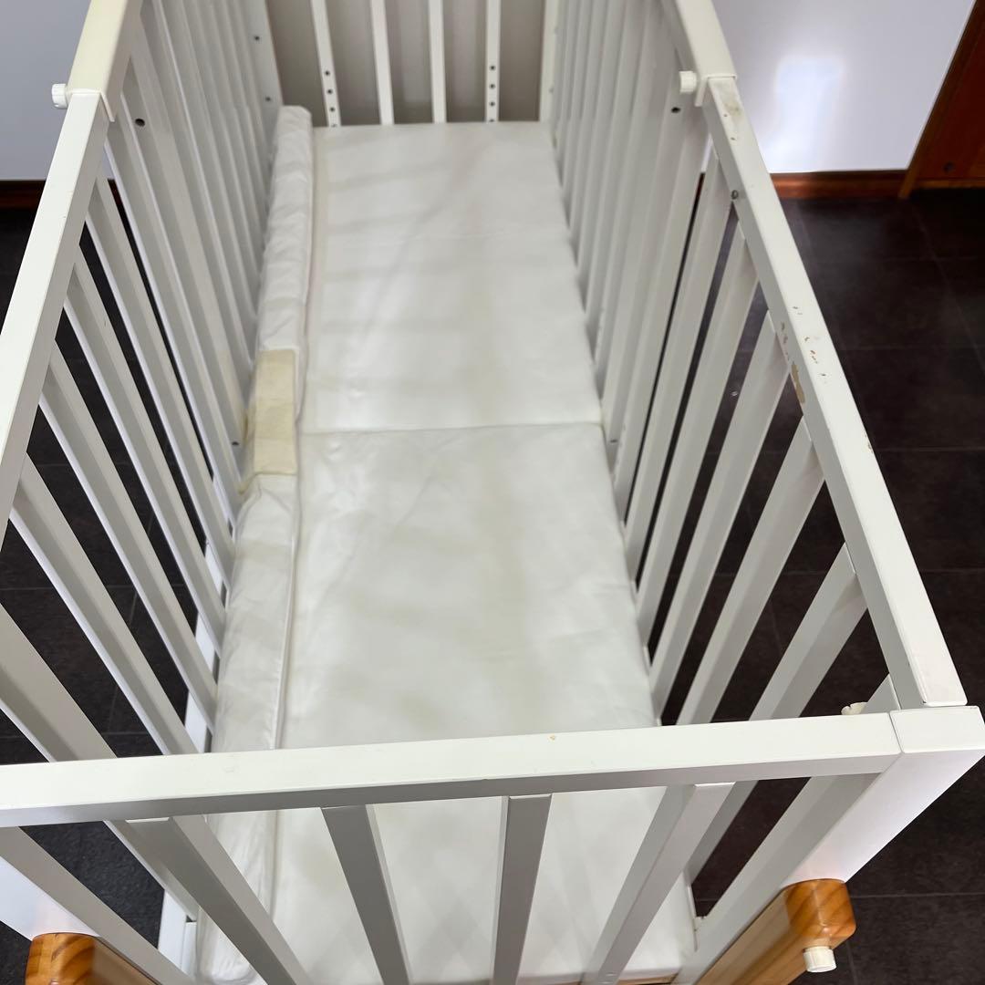 大和屋 ベビーベッド そいねーるⅢ ホワイト マットレス付き