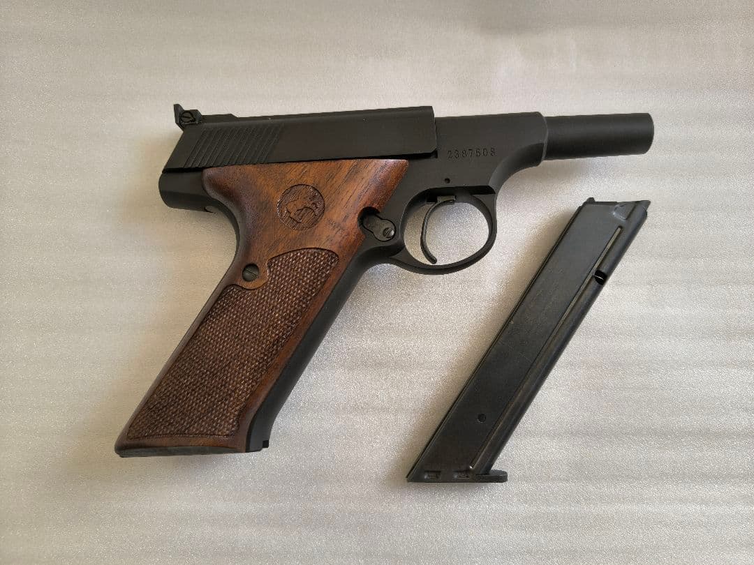 C①モデルガン　CAWコルトウッズマンショートバレルカスタム木製グリップ付