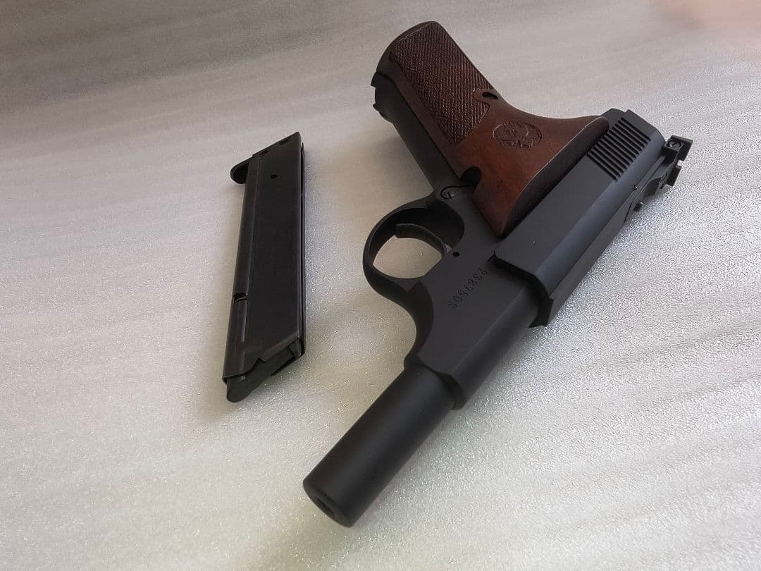 C①モデルガン　CAWコルトウッズマンショートバレルカスタム木製グリップ付