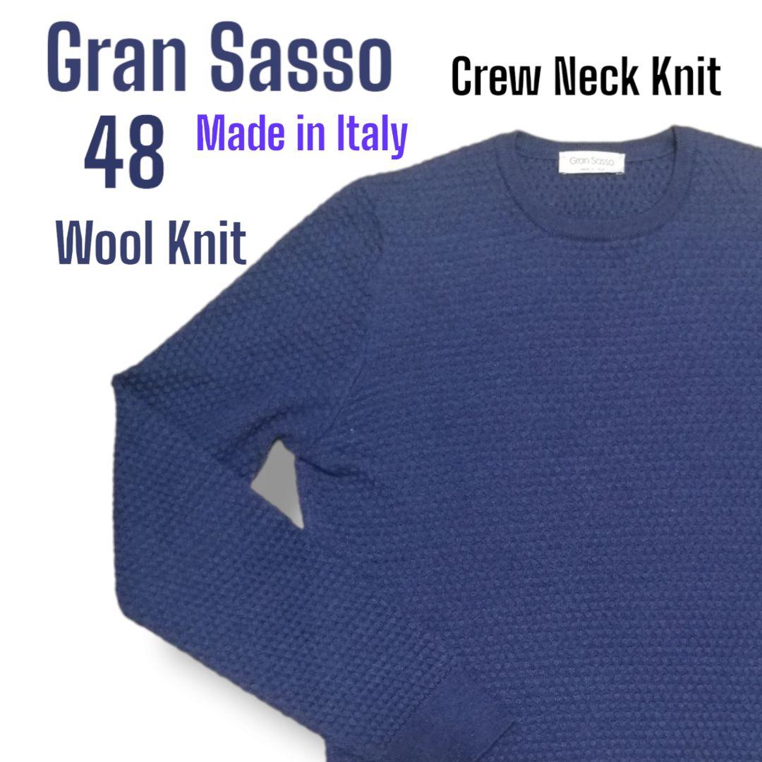 Gran Sasso グランサッソ クルーネックニット ブルー 48 イタリア製